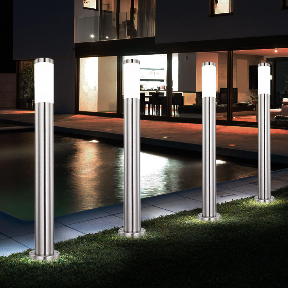 LED STEHLEUCHTE Edelstahl Silber opal 4er Set - Silberfarben, Metall (7.6/7.6/80cm) - Globo Lighting