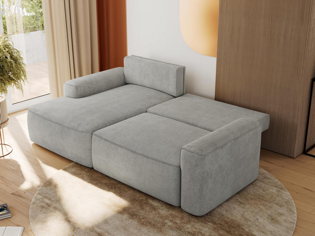 ECKSOFA BELLUNO L Hellgrau Strukture - Links - Hellgrau/Schwarz, Textil (144/233cm) - MKS