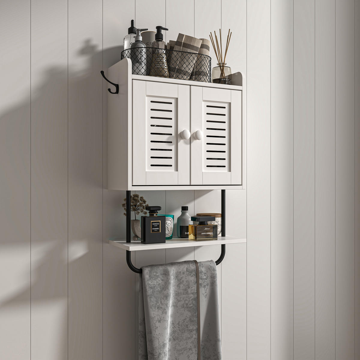 ZÁVĚSNÝ skříň - bílá, kov/kompozitní dřevo (40/61/17.5cm) - Relaxdays