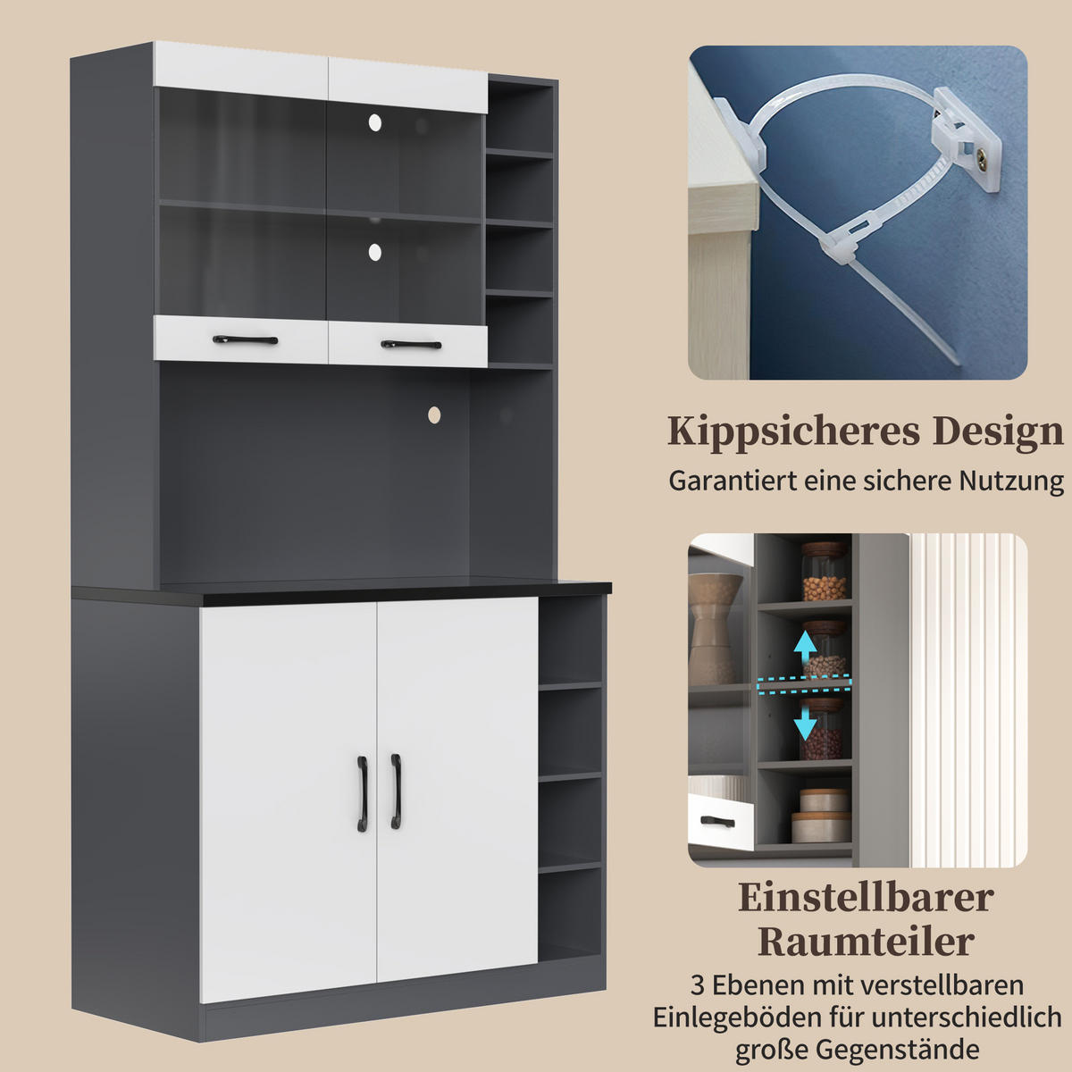 BUFFET Aufbewahrungsschrank 100x47x187cm Weiß mit Glas & LED Beleuchtung - Weiß, Holzwerkstoff (47/187/100cm) - Modfu