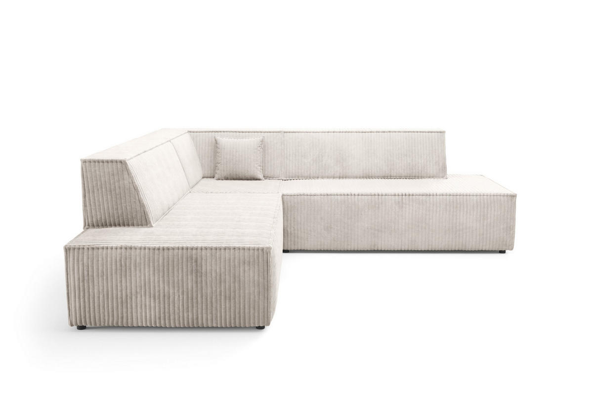 ECKSOFA TESSO II L-S Creme Kordstoff mit Schlaffunktion - Creme, Holz (254/254cm) - MASSENO