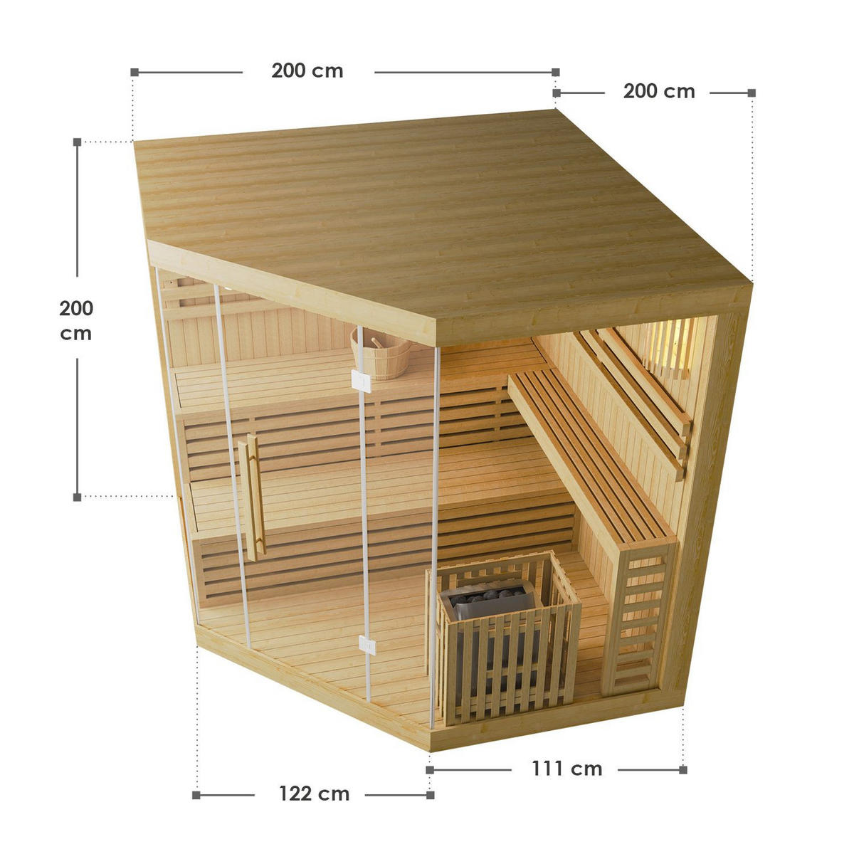 SAUNAKABINE Espoo200 Premium - Naturfarben, Holz (200/200/200cm) - Artsauna