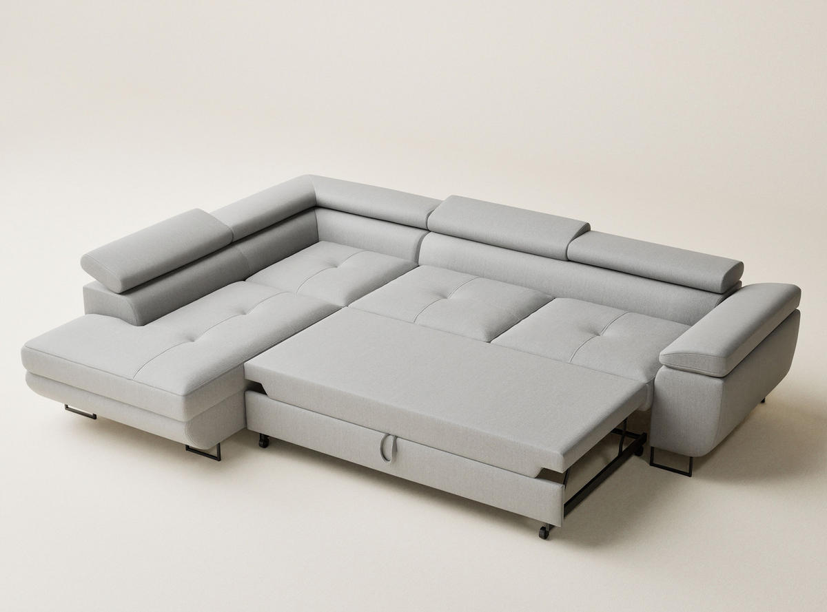 ECKSOFA MIT SCHLAFFUNKTION Concord Hellgrau Webstoff - Hellgrau/Schwarz, Holz/Holzwerkstoff (277/203cm) - Maison de Reve