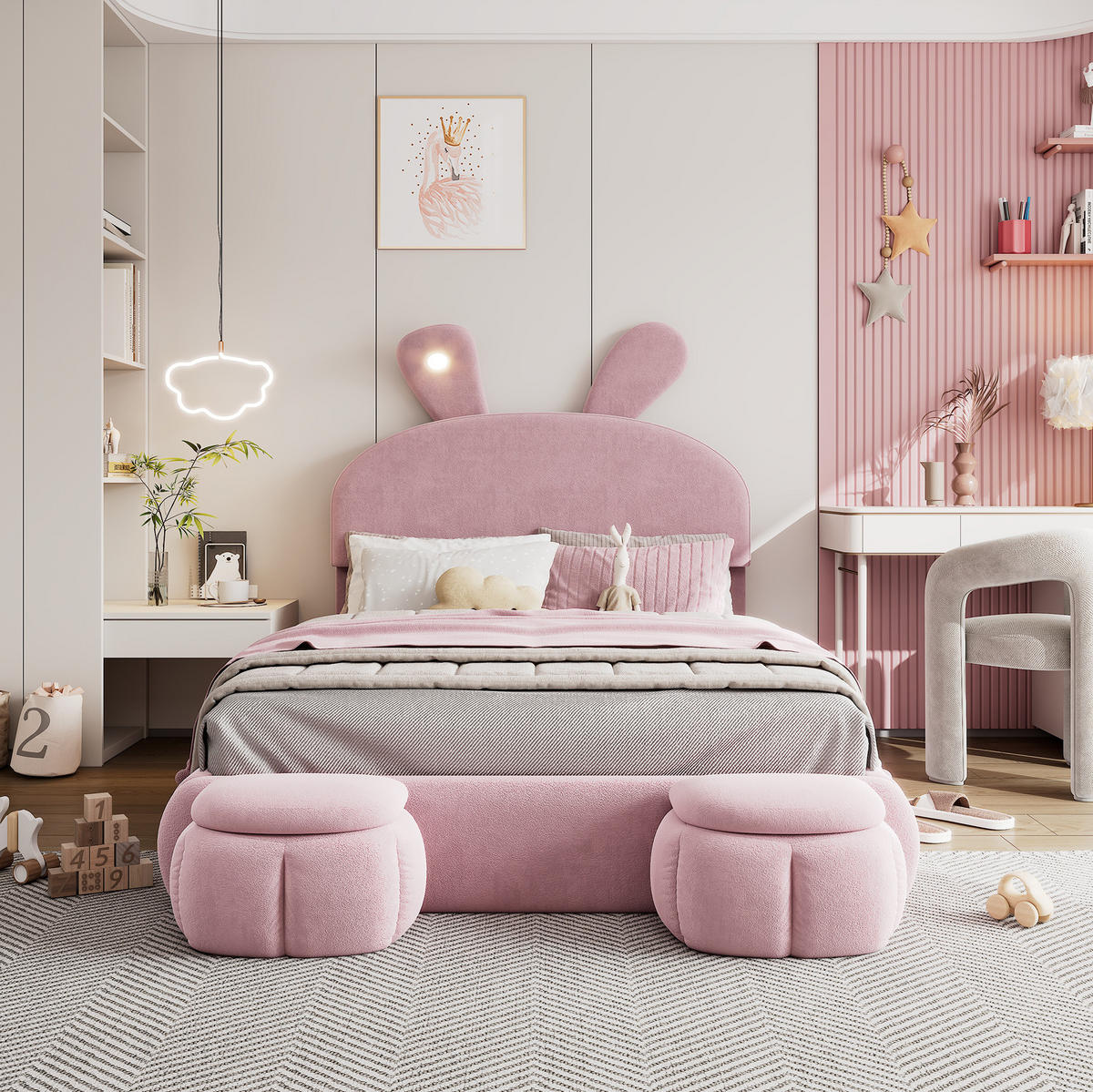 POLSTERBETT 140/200 cm aus Samt mit Stauraum und LED-Beleuchtung Rosa - Rosa, Textil (140/200cm) - Modenvie