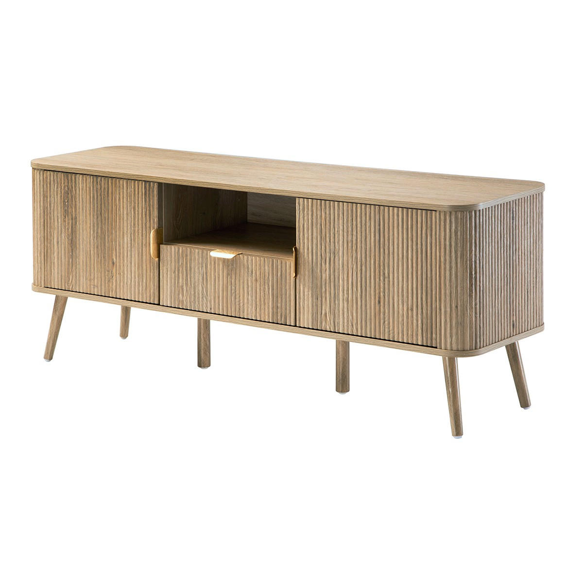 TV-MÖBEL 2 Türen Fronten gerundetem Lamelleneffekt 39/56/140 cm - Apfelbaumfarben, Holzwerkstoff (39/56/140cm) - Calicosy