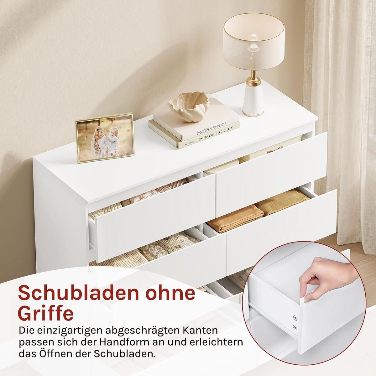 KOMMODE 6 Schubladen Holzwerkstoff 100/36/69 cm Weiß - Weiß, Holzwerkstoff (100/69/36cm) - Woltu