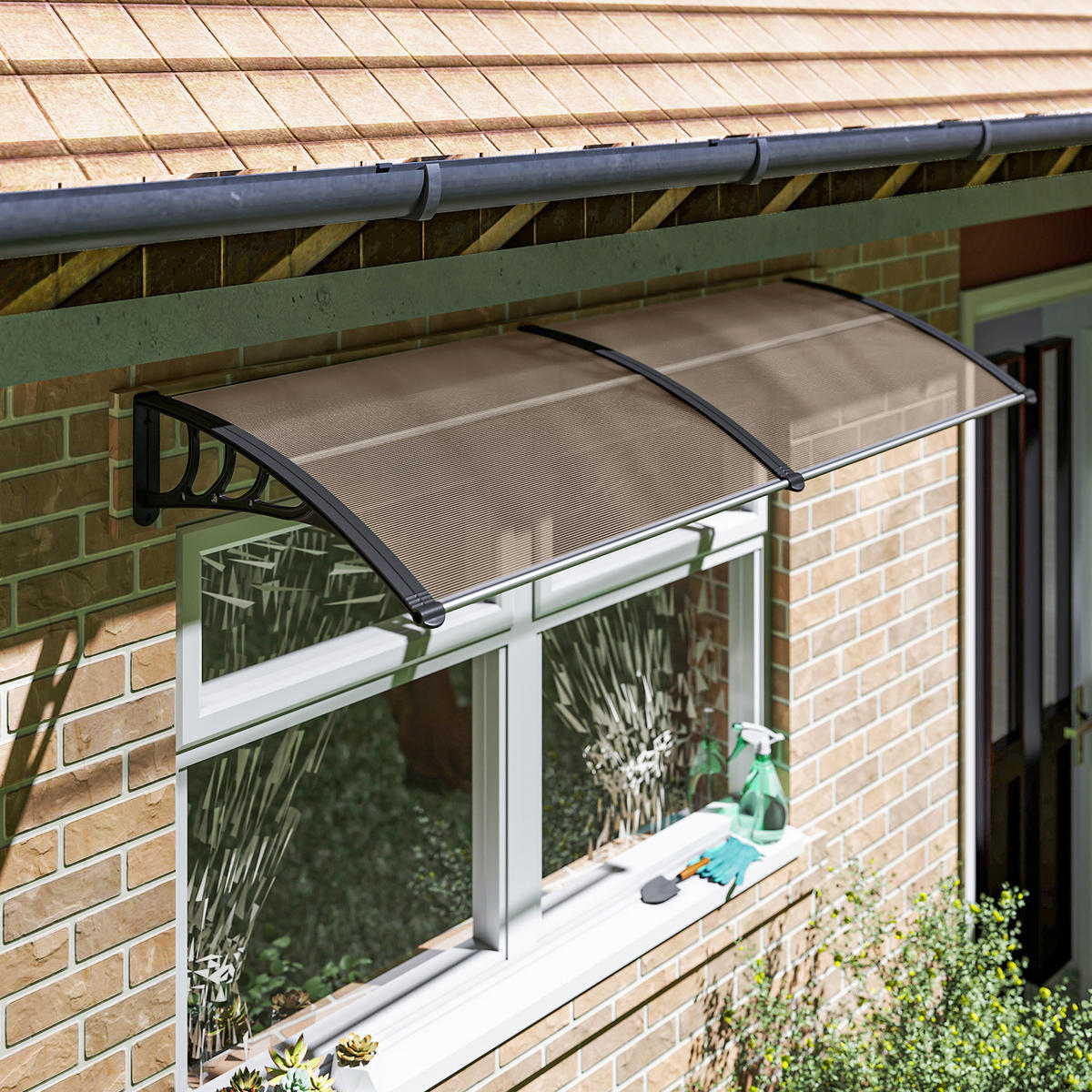 PULTVORDACH Vordach für Haustür 75x195x23 cm 5mm Polycarbonat Alu Braun - Braun, Kunststoff (195/23/75cm) - Outsunny
