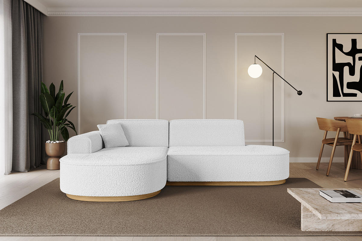 ECKSOFA Ottomane Links MARI-L1-v2 - 243x171x83 cm Weiß Bouclé - Weiß, Holzwerkstoff/Textil (243/171cm) - ALTDECOR