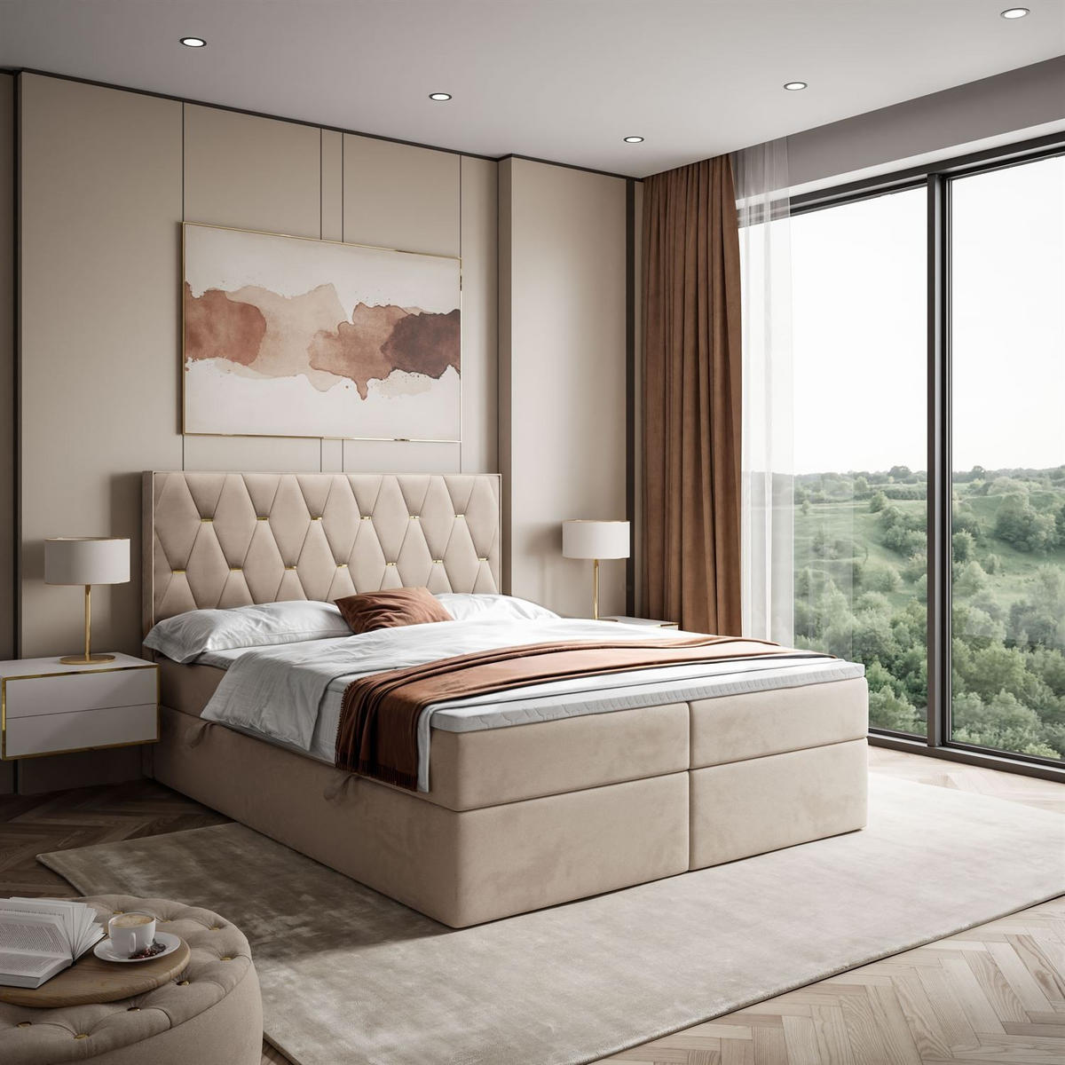 BOXSPRINGBETT IZOLDA mit Bettkasten und Topper 160x200 cm Royal Velvet 170 - Beige, Textil - Lookway