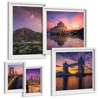 BILDER SET 5er Set - 50x50 cm & 20x30 cm & 40x60 cm Weißer Rahmen - Brücken, Sonne, Stadtblick - Weiß, Kunststoff (40/60cm) - TULUP