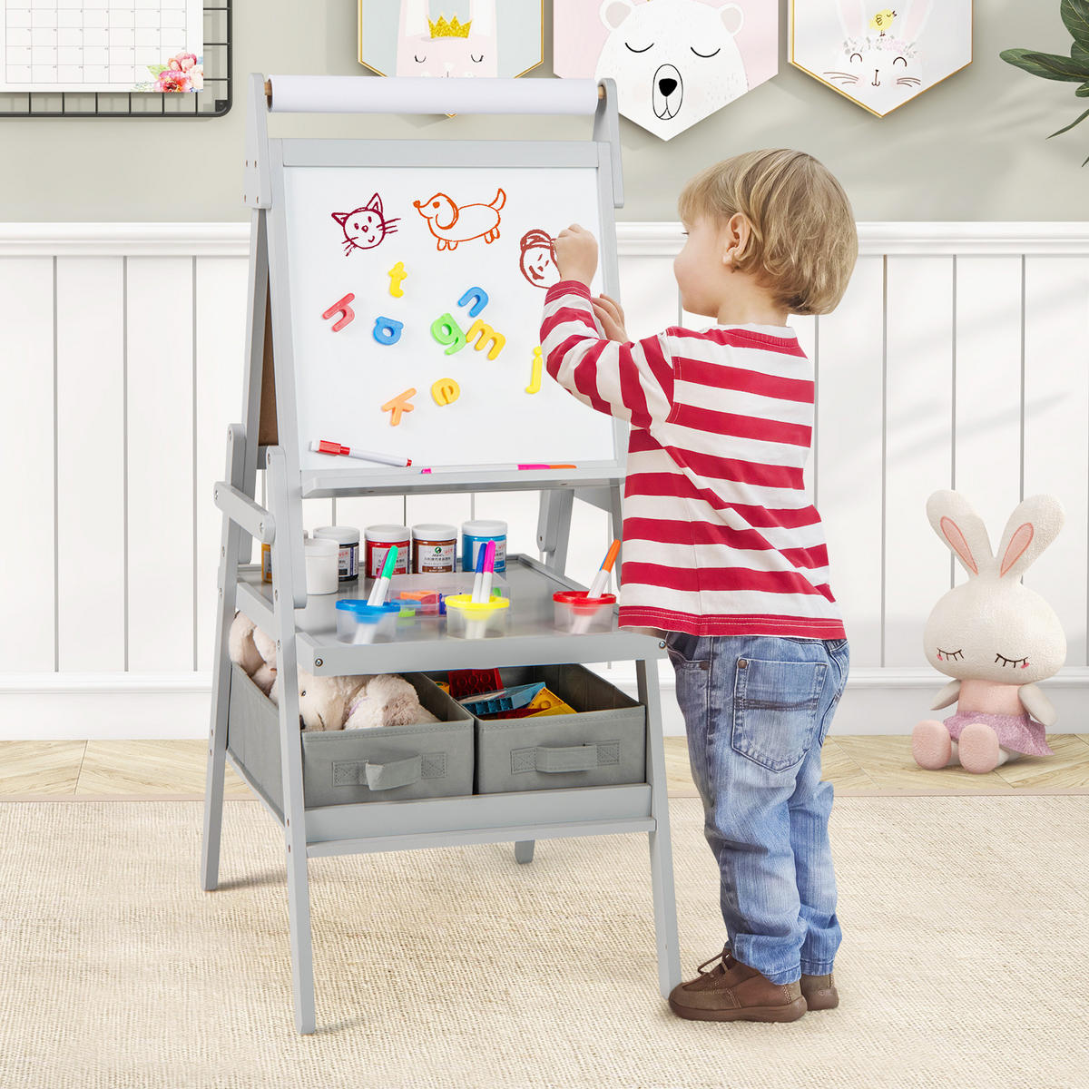 DETSKÁ TABUĽA Šedá - sivá, kompozitné drevo (46/101.5/54cm) - COSTWAY
