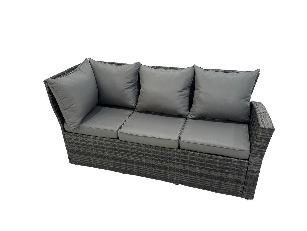 GARTENMÖBEL SET PE Polyrattan 8-Sitzer - Dunkelgrau/Grau, Glas/Kunststoff - Fimous