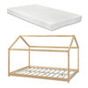 HAUSBETT Cerro mit Matratze - Naturfarben, Holz/Textil (120/200cm) - [en.casa]
