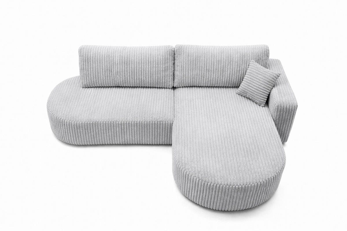 ECKSOFA Mit Schlaffunktion Und Bettkasten, Cordstoff Tilia, Grau, Rechts, ROUND ONE OPEN XL - Grau, Holz (262/175cm) - Kaiser Möbel
