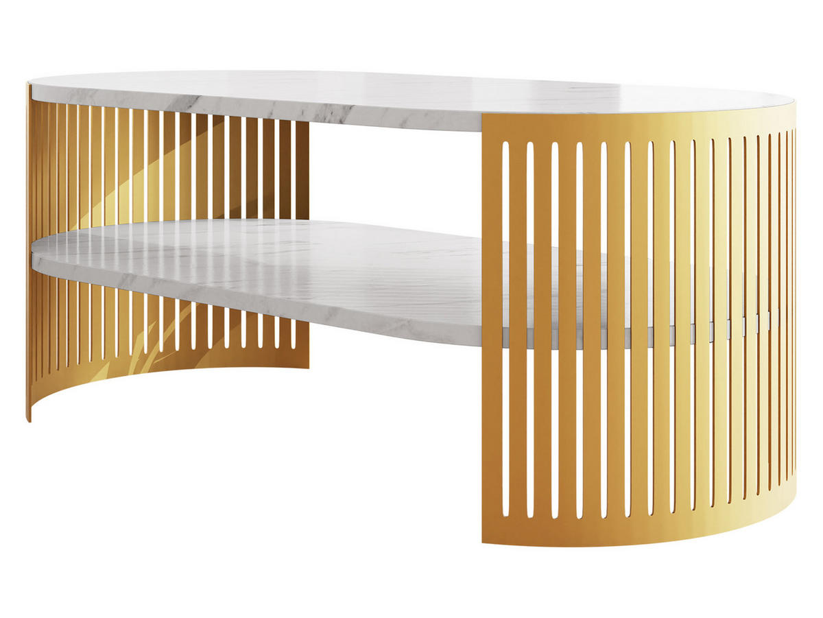 COUCHSITCH Fikoli Oval Gold I - Goldfarben/Weiß, Holzwerkstoff/Metall (100/50/40cm) - MIRJAN24