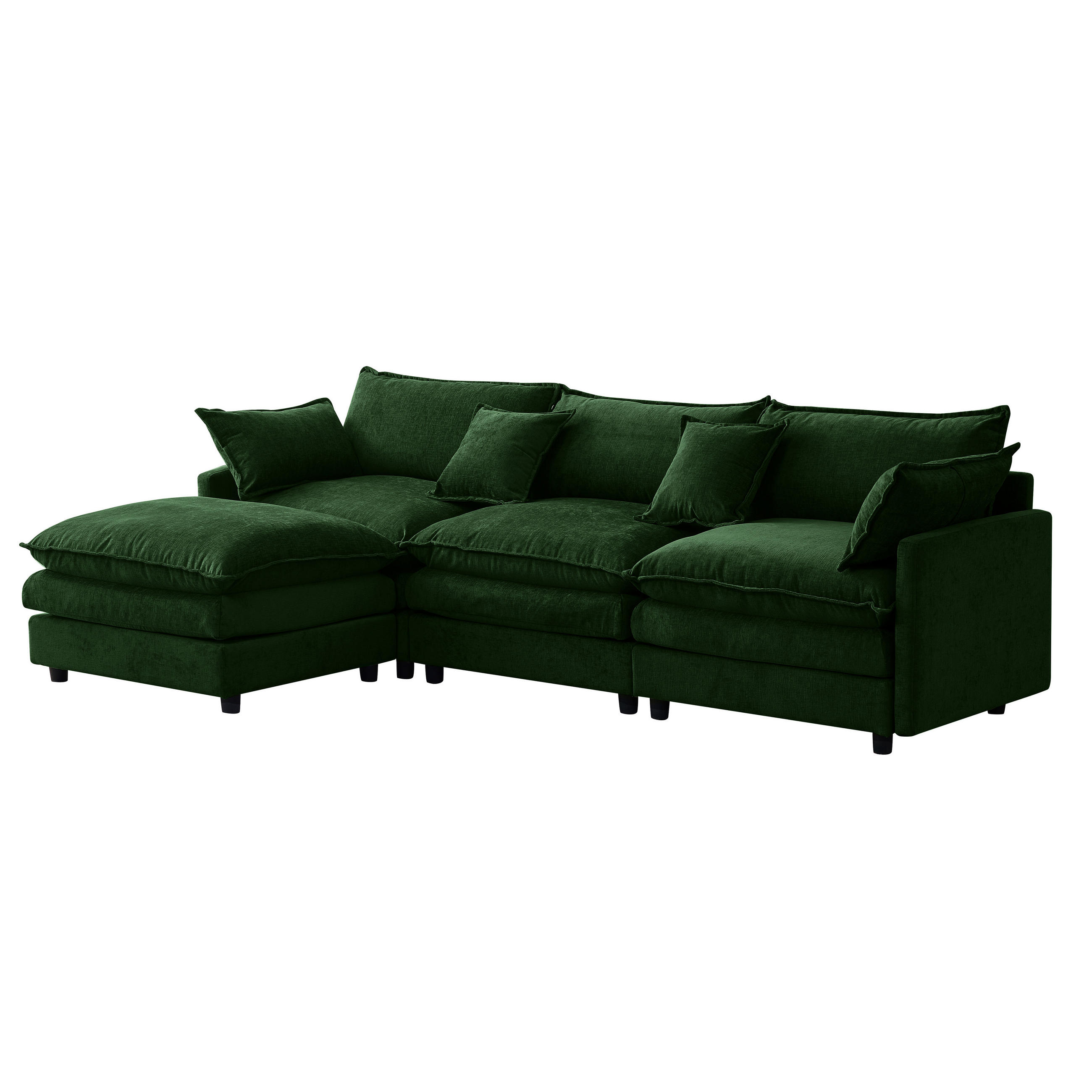 ECKSOFA Chenille Grün mit Hocker - Grün, Holzwerkstoff/Kunststoff (267/154cm) - WISHDOR