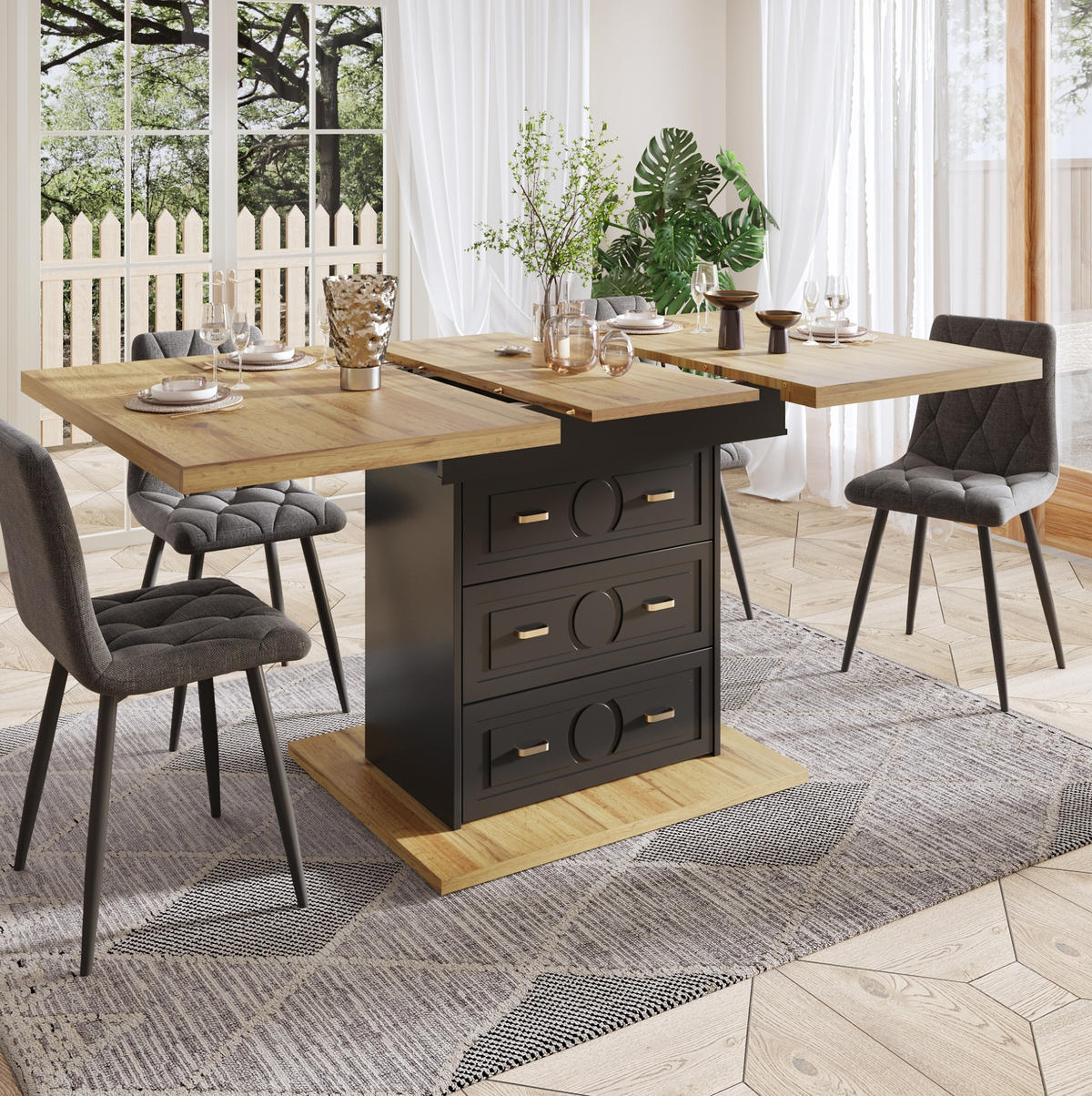 ESSTISCH, MDF in Holzoptik mit Auszug & Stauraum, 110–140/80/75 cm, Schwarz - Schwarz, Holzwerkstoff (110/80/75cm) - Redom