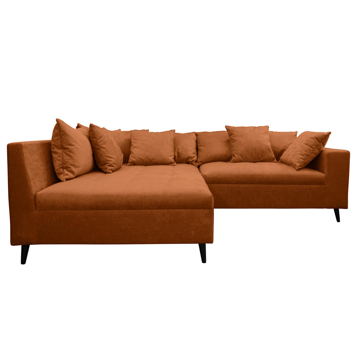 ECKSOFA mit Ottomane und Hocker - Rostfarben/Schwarz, Birkenholz/Textil (247/174cm) - home24