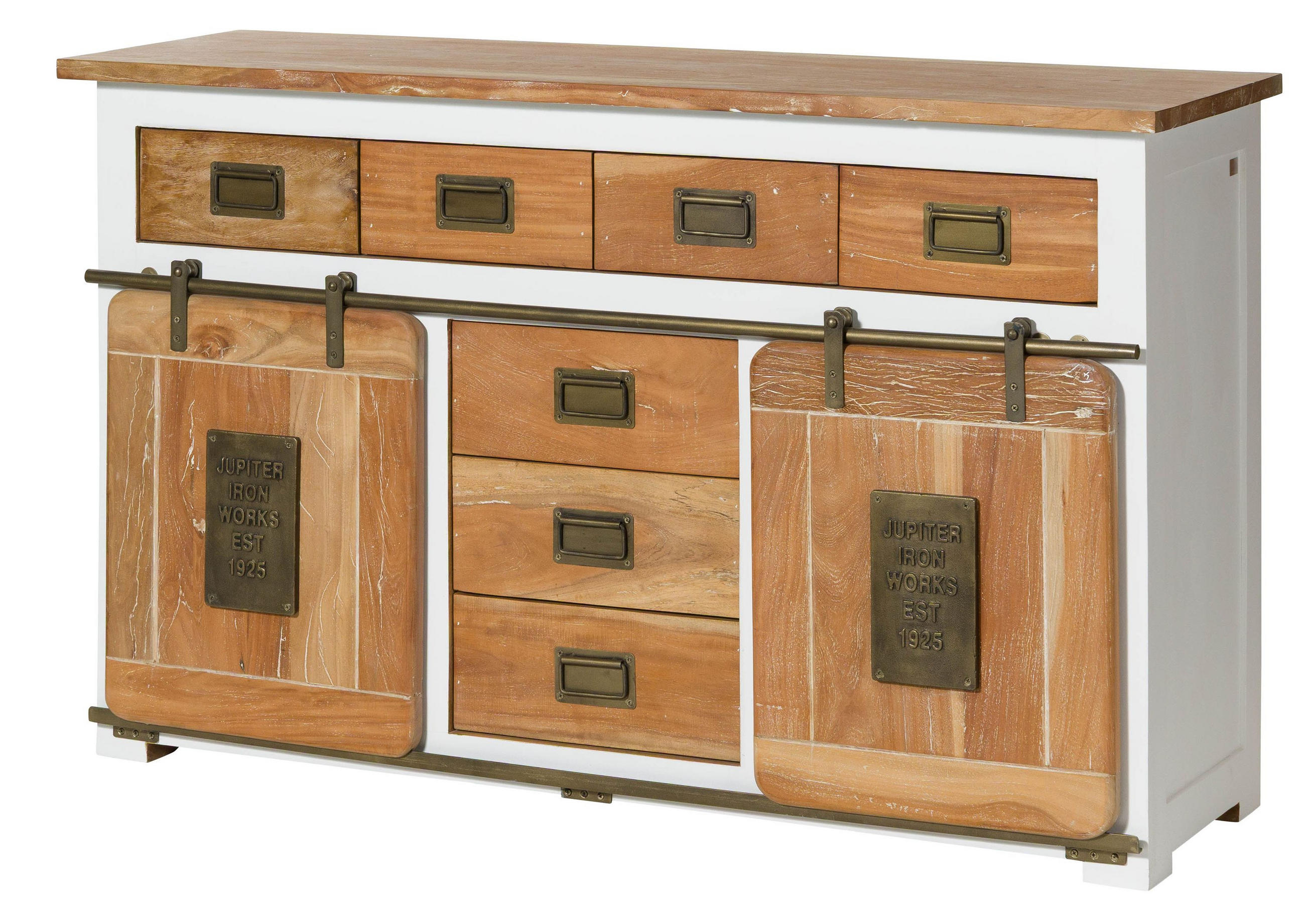 SIDEBOARD Mango 150x45x90 weiß lackiert RAILWAY #519 - Weiß, Holz (150/90/45cm) - Massivmoebel24