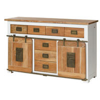 SIDEBOARD Mango 150x45x90 weiß lackiert RAILWAY #519 - Weiß, Holz (150/90/45cm) - Massivmoebel24