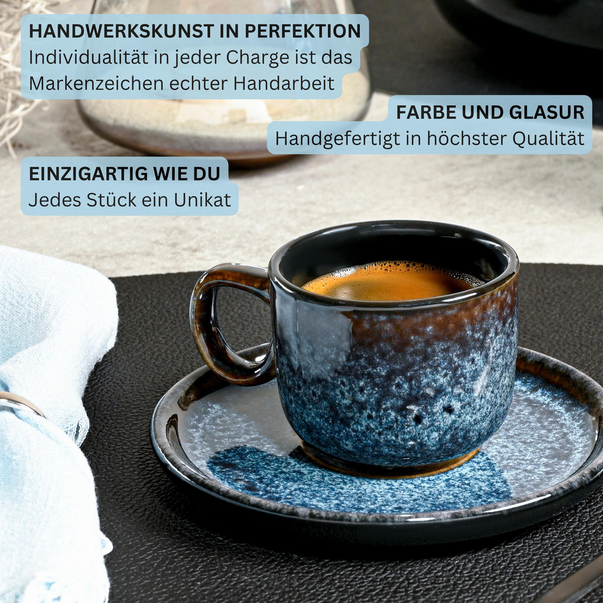 ESPRESSOTASSEN SET OSAKA - 12 teilig aus Steinugt - Blau, Stein (0.08L) - Sänger