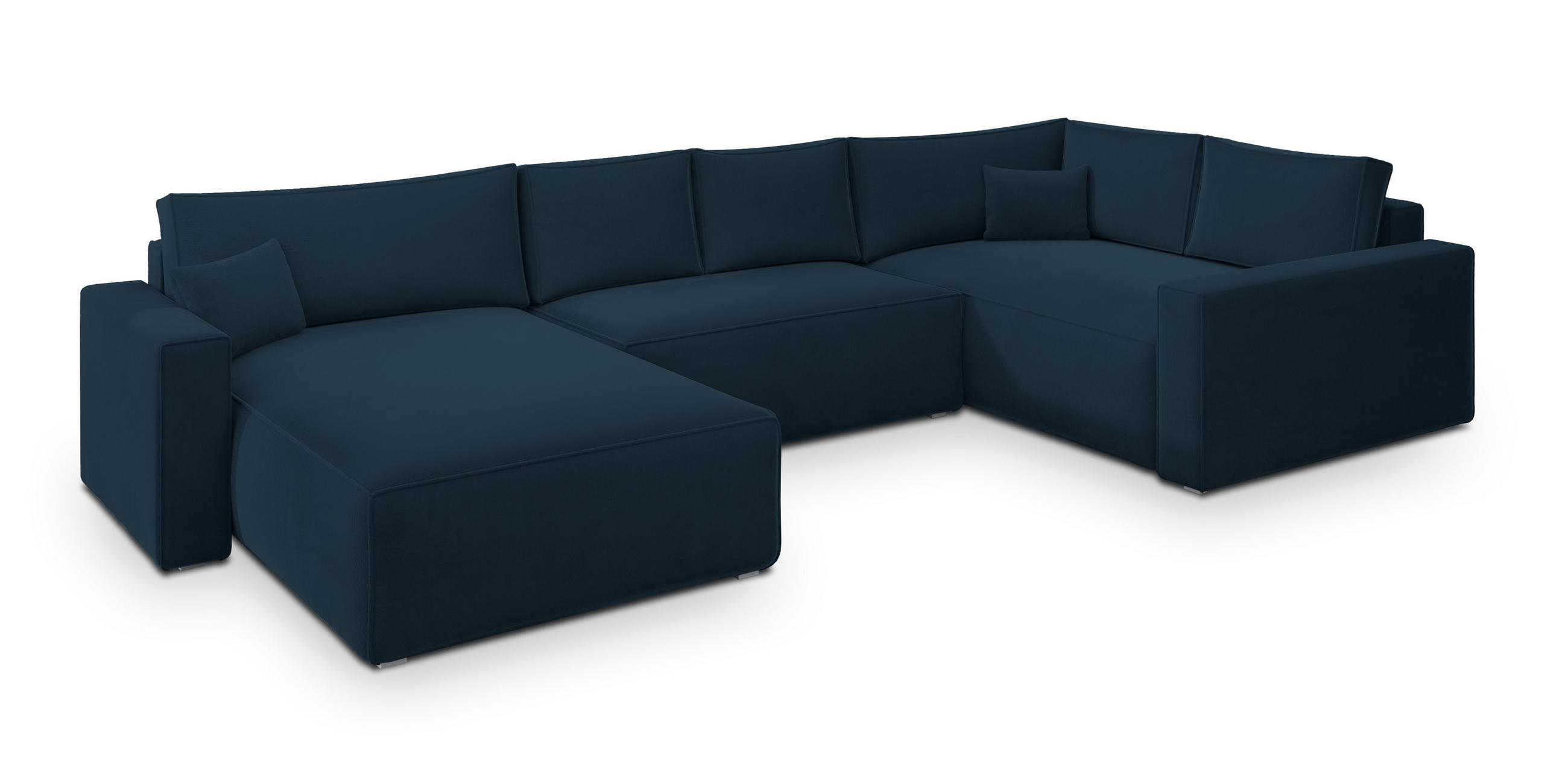 WOHNLANDSCHAFT VELAMI R-S Blau Velours-Stoff mit Schlaffunktion - Blau, Holz (365/83/194cm) - MASSENO