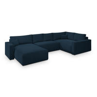 WOHNLANDSCHAFT VELAMI R-S Blau Velours-Stoff mit Schlaffunktion - Blau, Holz (365/83/194cm) - MASSENO