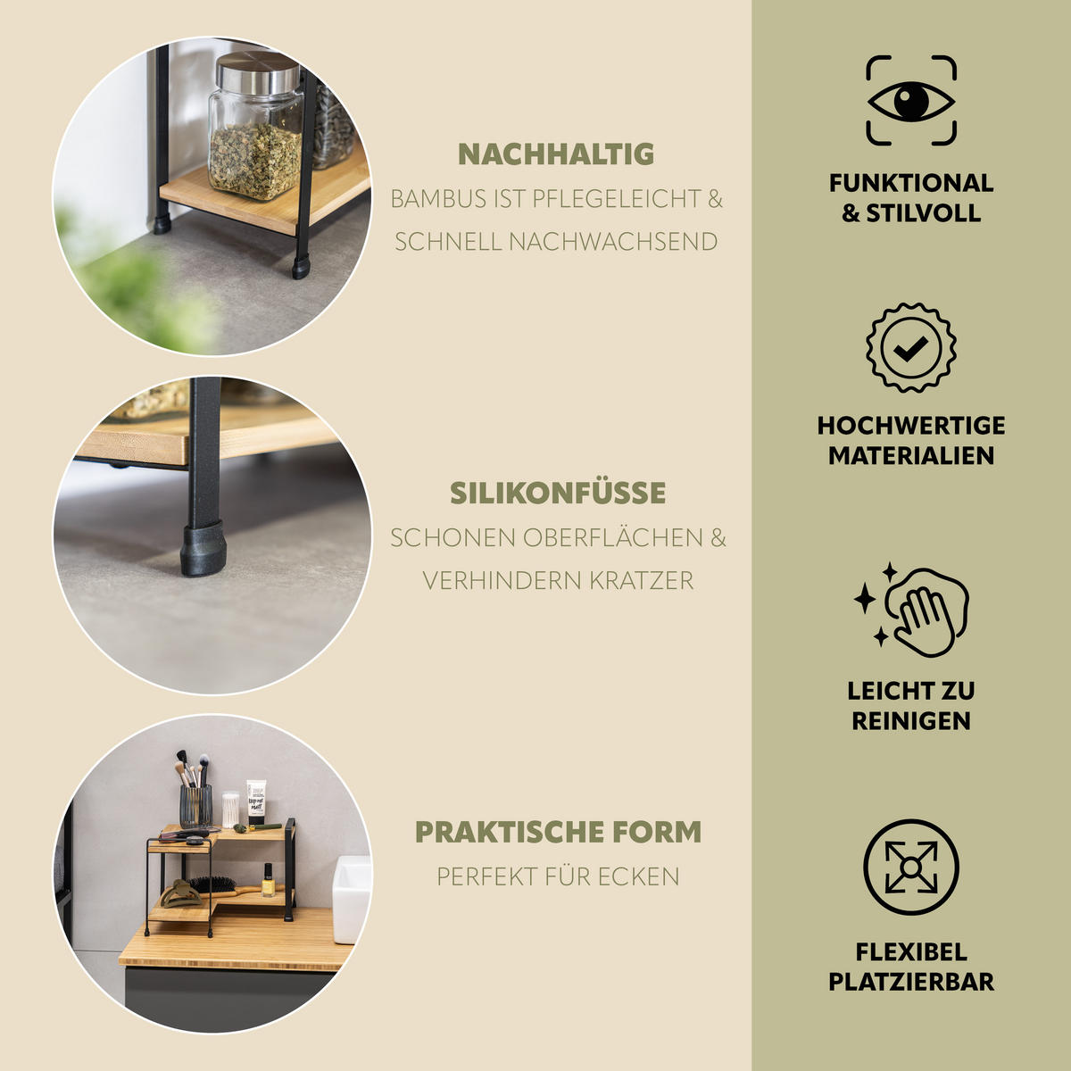 GEWÜRZ-ECKREGAL Bambus/Metall schwarz - Schwarz, Holz (31.5/21/31.5cm) - eluno