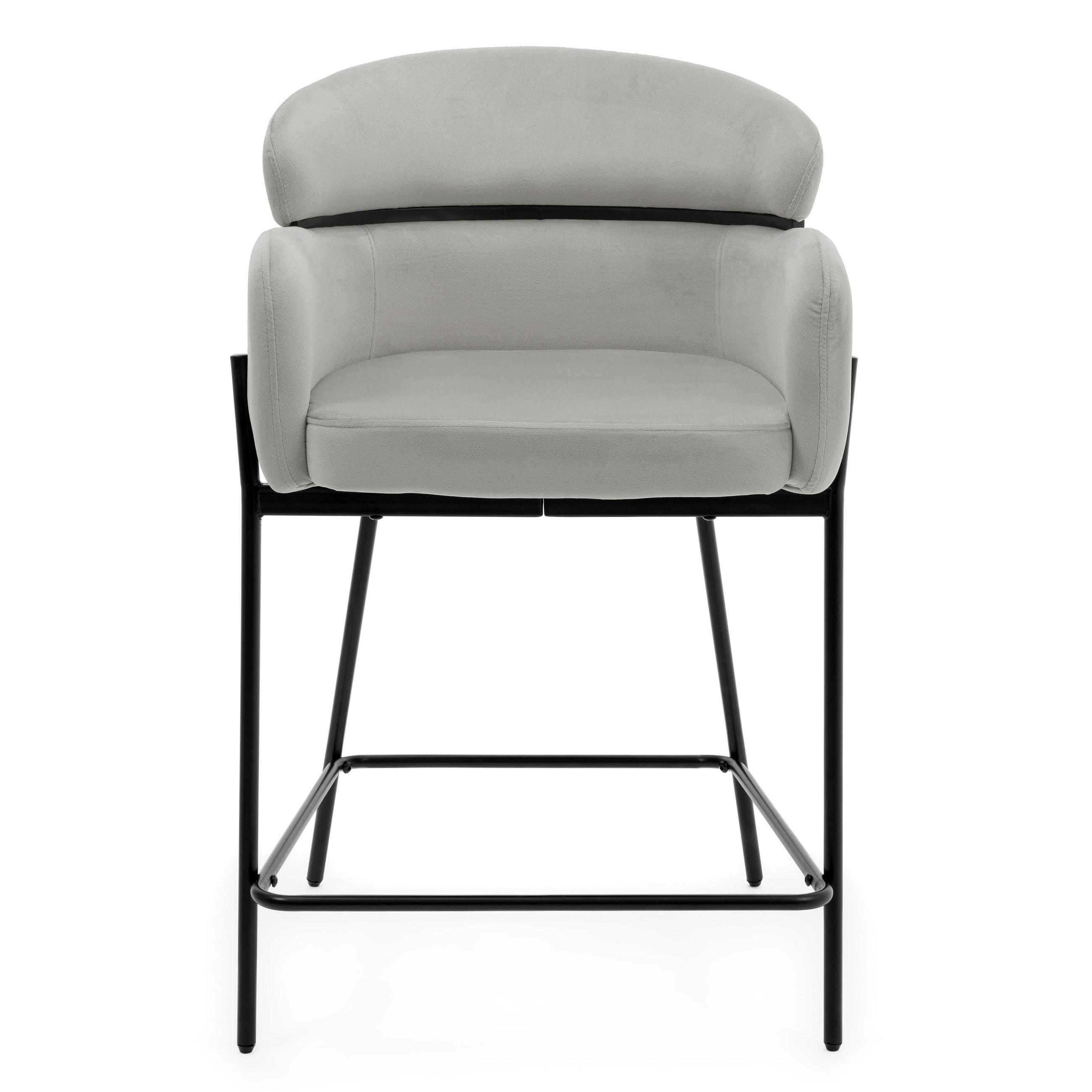 BARHOCKER BOLZANO gepolsterter mit Steppung - hellgrau - Samt Velour - Hellgrau/Schwarz, Textil/Metall (60/99/55cm) - NEW HOME