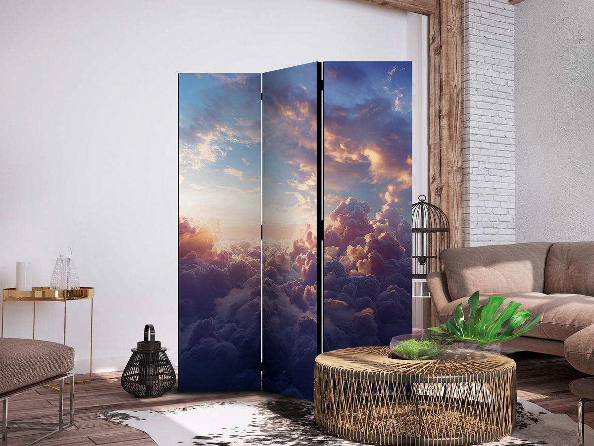 PARAVENT Einseitig Bedruckter 3-tlg 135x172 cm Himmel Wolken - Blau, Holz/Textil (135/172/3cm) - Muralo