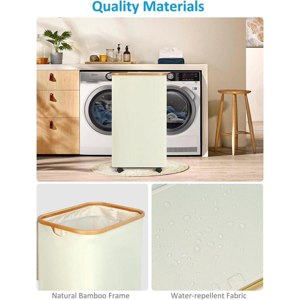 WÄSCHEKORB mit Rollen 100L Beige - Beige, Naturmaterialien (33/75/44cm)
