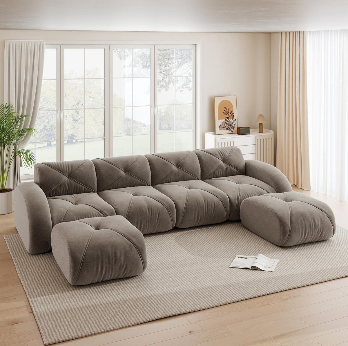SOFA modular rahmenlos Chenille Braun - Braun, Kunststoff (171/76/358.1cm) - Meubliv