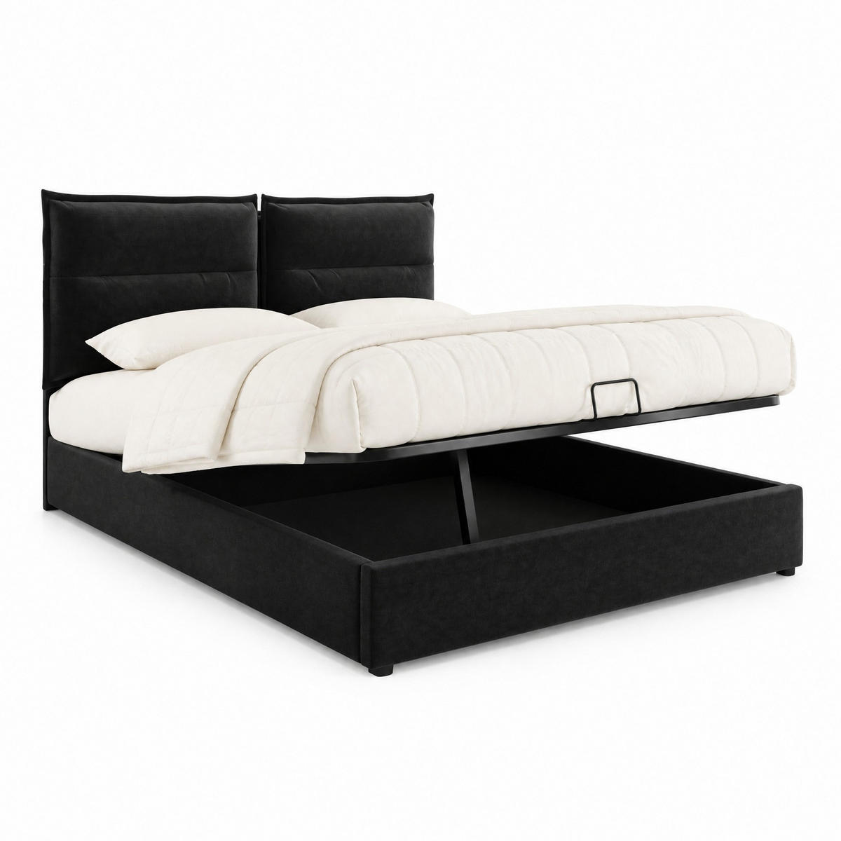 ČALOUNĚNÁ POSTEL 140/200 cm v černé barvě s úložným prostorem ze sametu - černá, kov/kompozitní dřevo (140/200cm) - CHICFURN
