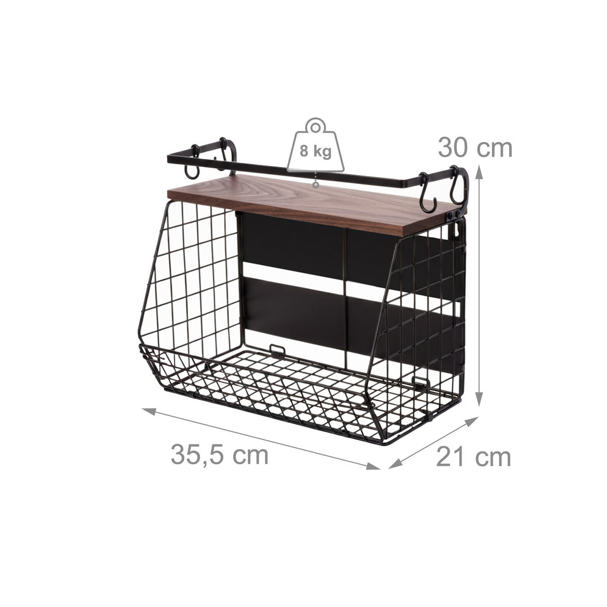 2XNÁSTENNÝ ovocný košík - čierna, kov/drevo (30cm) - Relaxdays