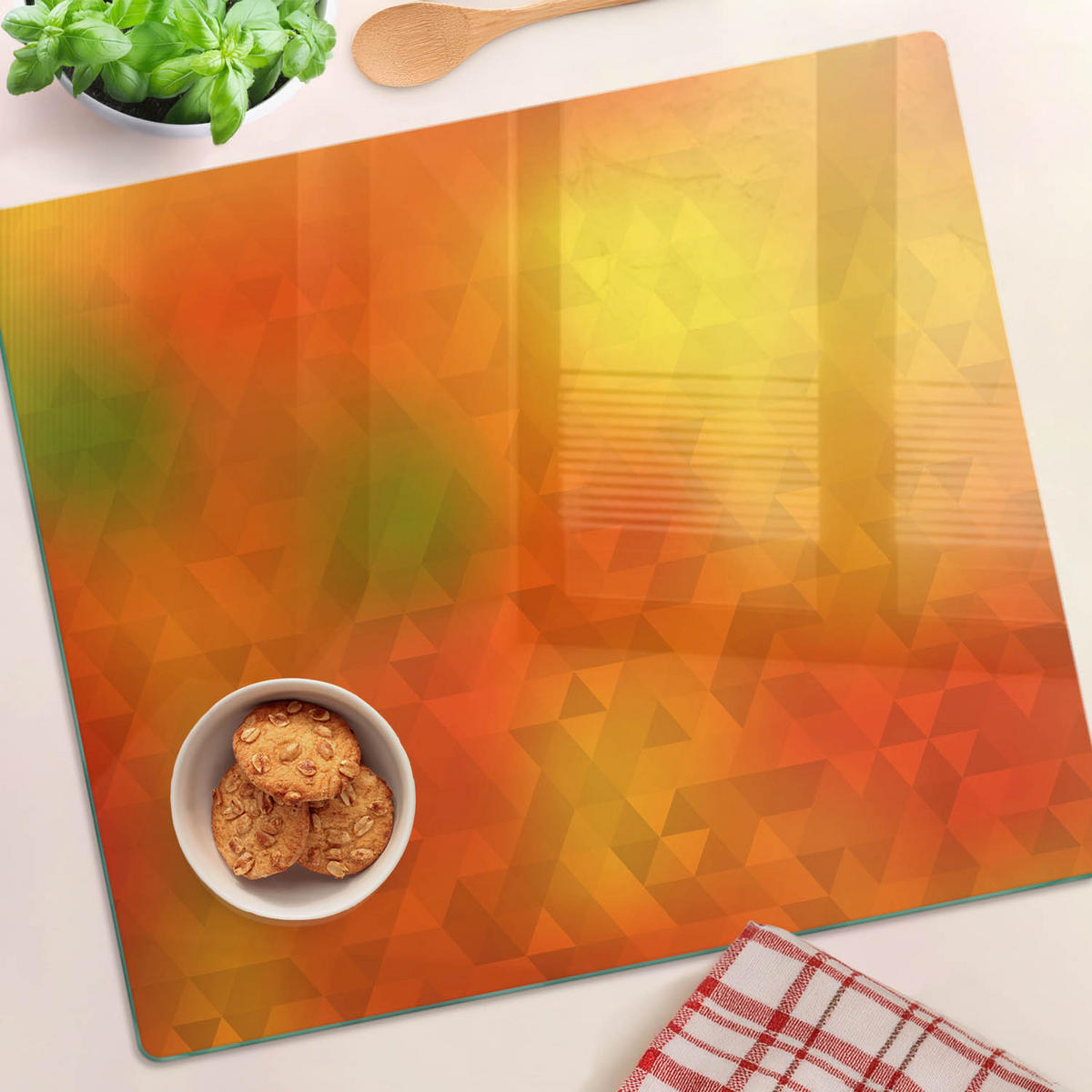 GLASPLATTE 60x52 cm Abstrakte Dreiecke - Orange, Glas (60/0.4/52cm) - TULUP