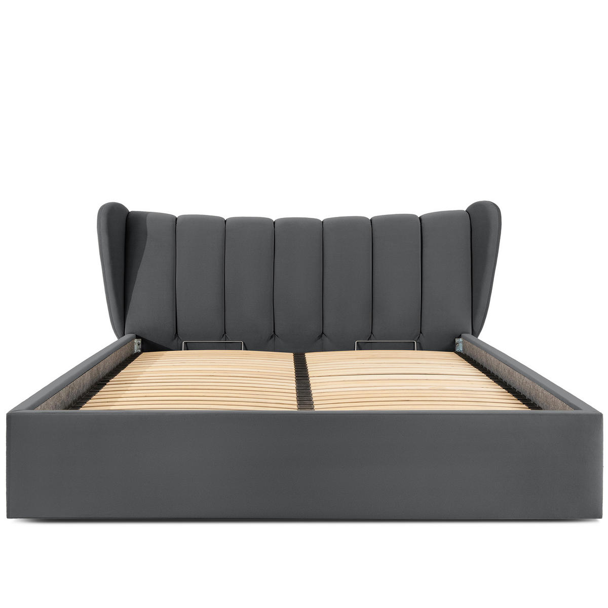 POLSTERBETT GIZO, Muschel-Design - Dunkelgrau/Schwarz, Holz/Holzwerkstoff (202/204cm) - KONSIMO®