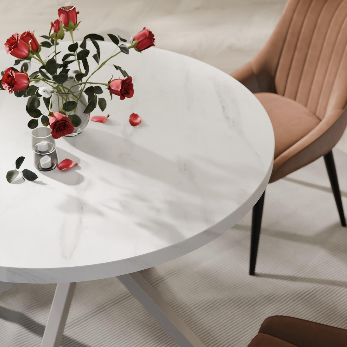 AUSZIEHTISCH MILTON 100-176/76 cm mit Metallgestell, Kaschmir / Bianco Marmor - Kaschmir/Weiß, Holzwerkstoff/Metall (100/100/76cm) - Idohome