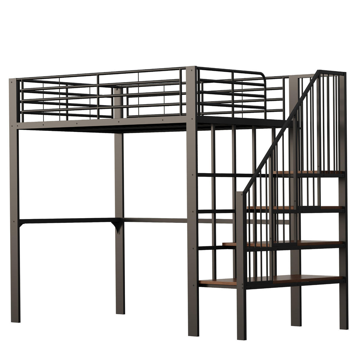 HOCHBETT 140/200 cm mit Treppe und Stauraum, stabile Metall- Holzwerkstoff-Konstruktion, Schwarz - Schwarz, Metall (140/200cm) - Redom