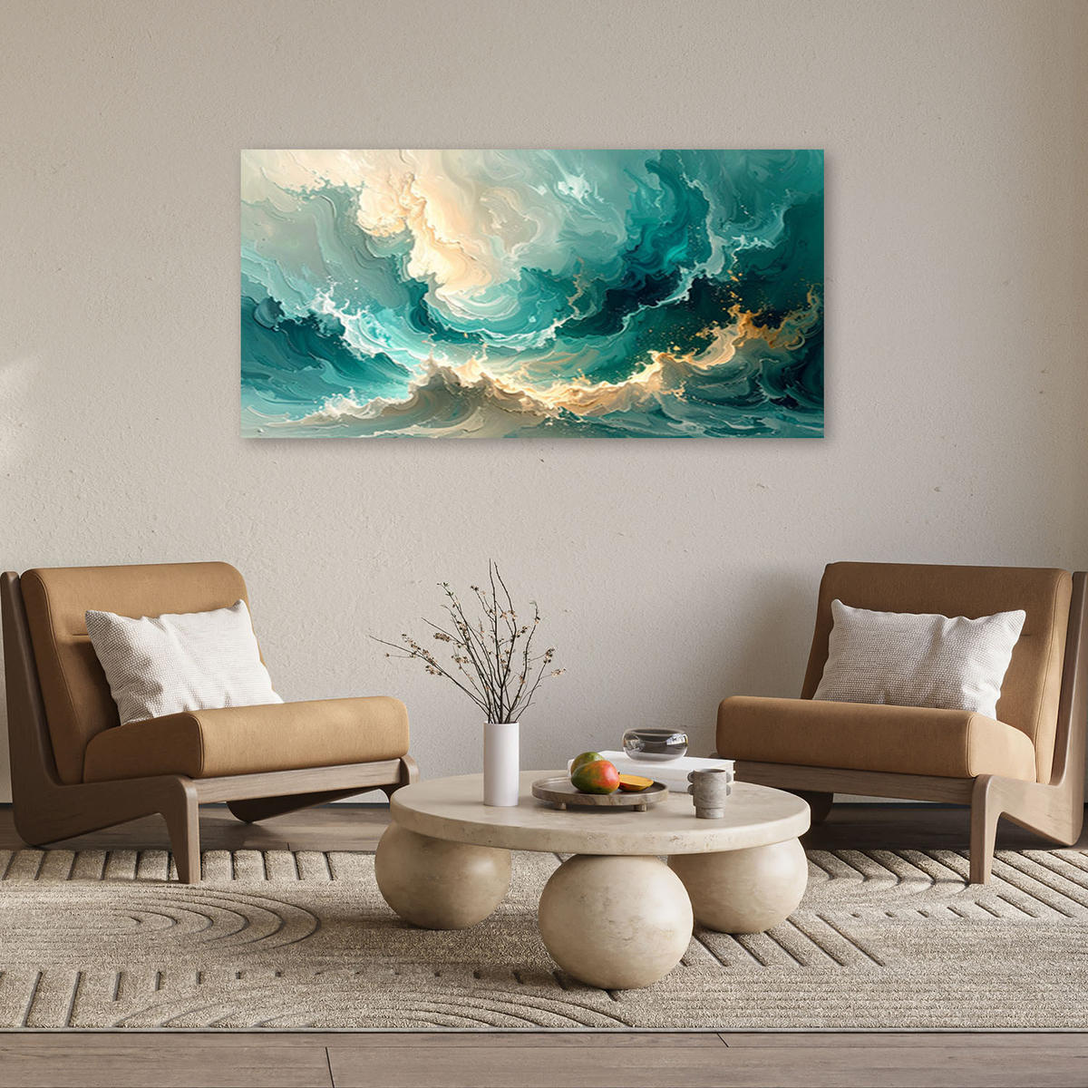 LEINWANDBILD Abstraktion 100x50cm - Türkis, Textil (100/50cm) - Feeby