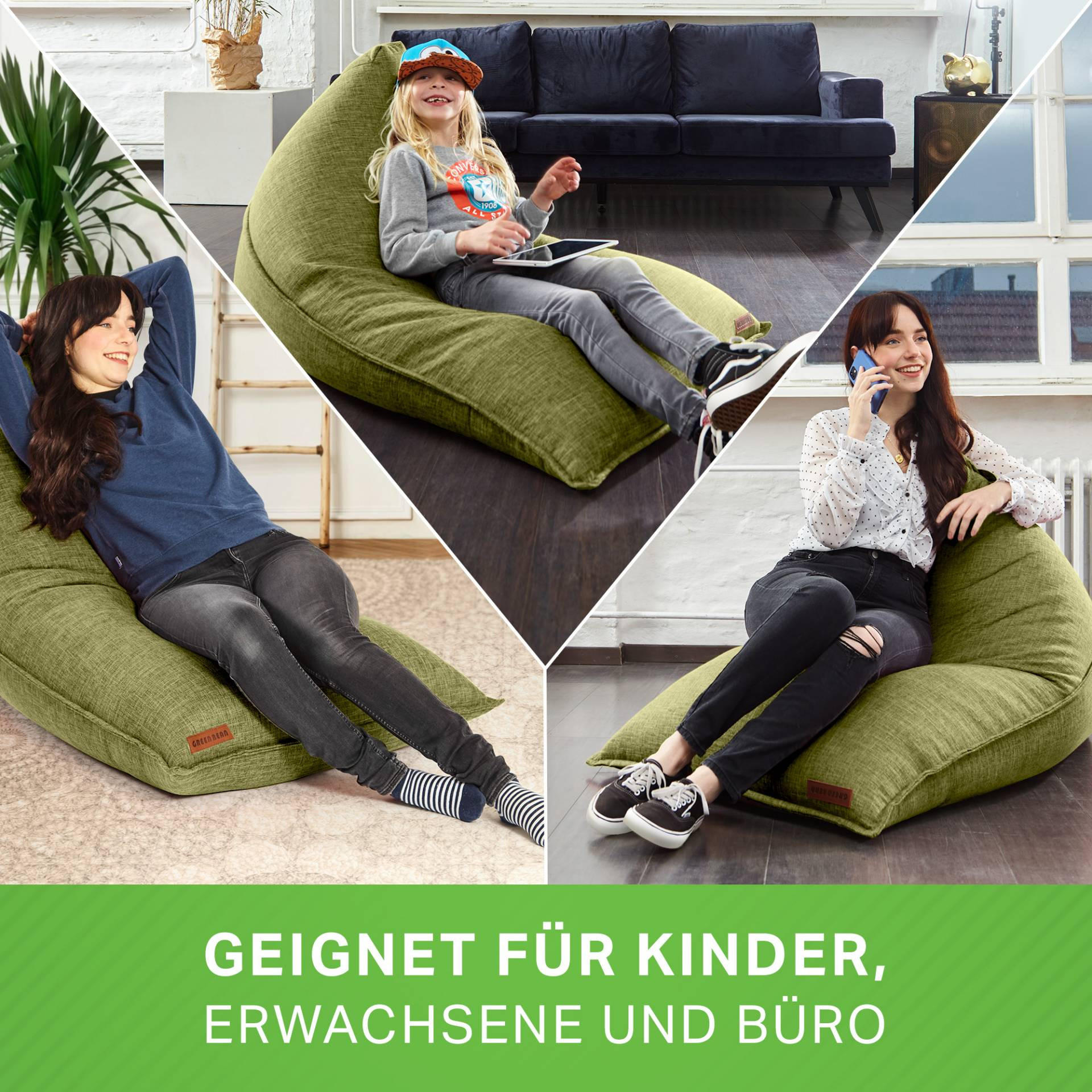 SITZSACK XXL Indoor 150x100x100cm - Grün, Textil (100/100/150cm) - Green Bean