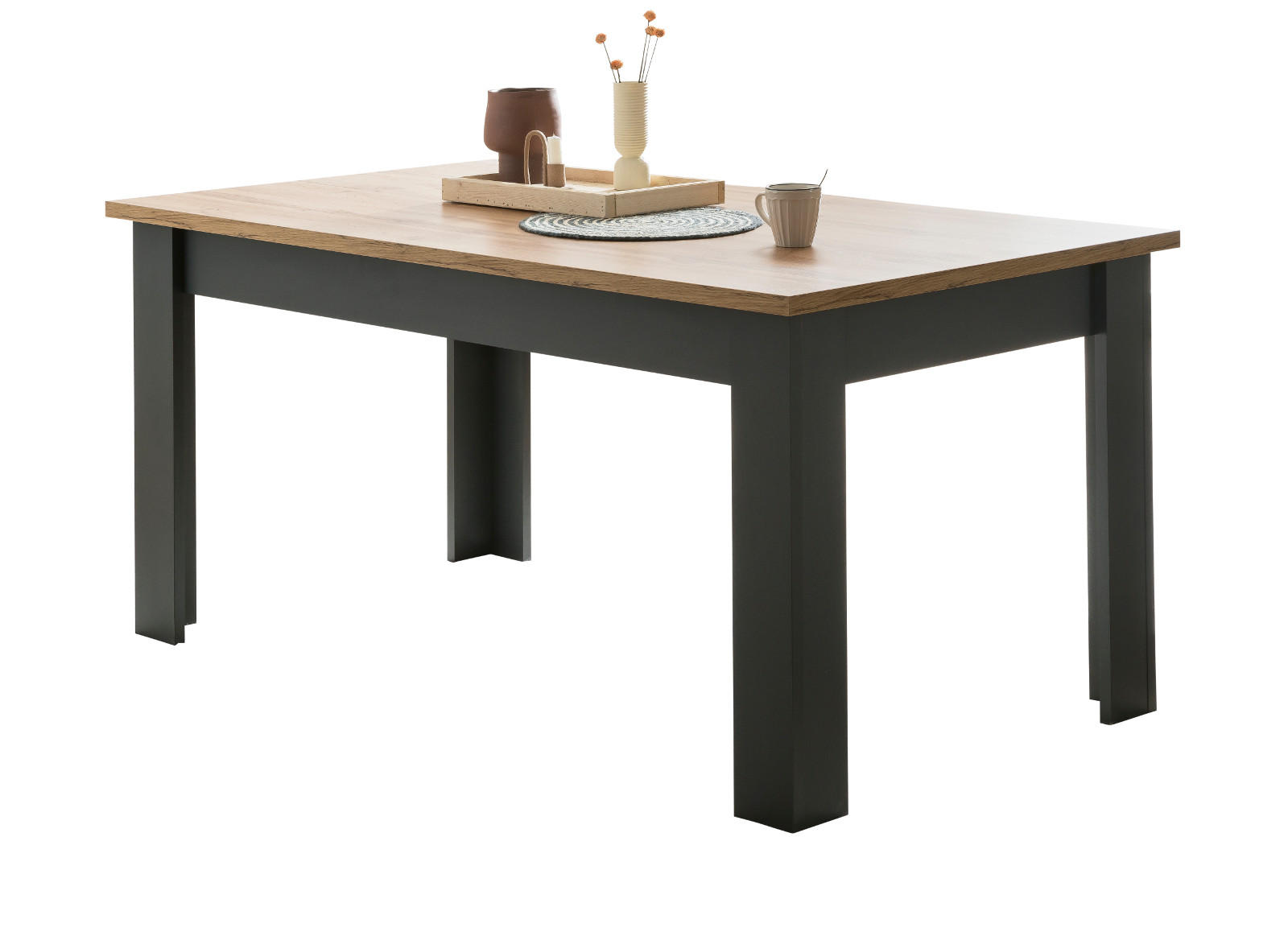 ESSTISCH grau, Eiche Wotan, Landhaus 160 cm, Küchentisch für bis zu 6 Personen - Eiche Wotan/Grau, Holzwerkstoff/Kunststoff (160/90/76cm) - Furn.Design