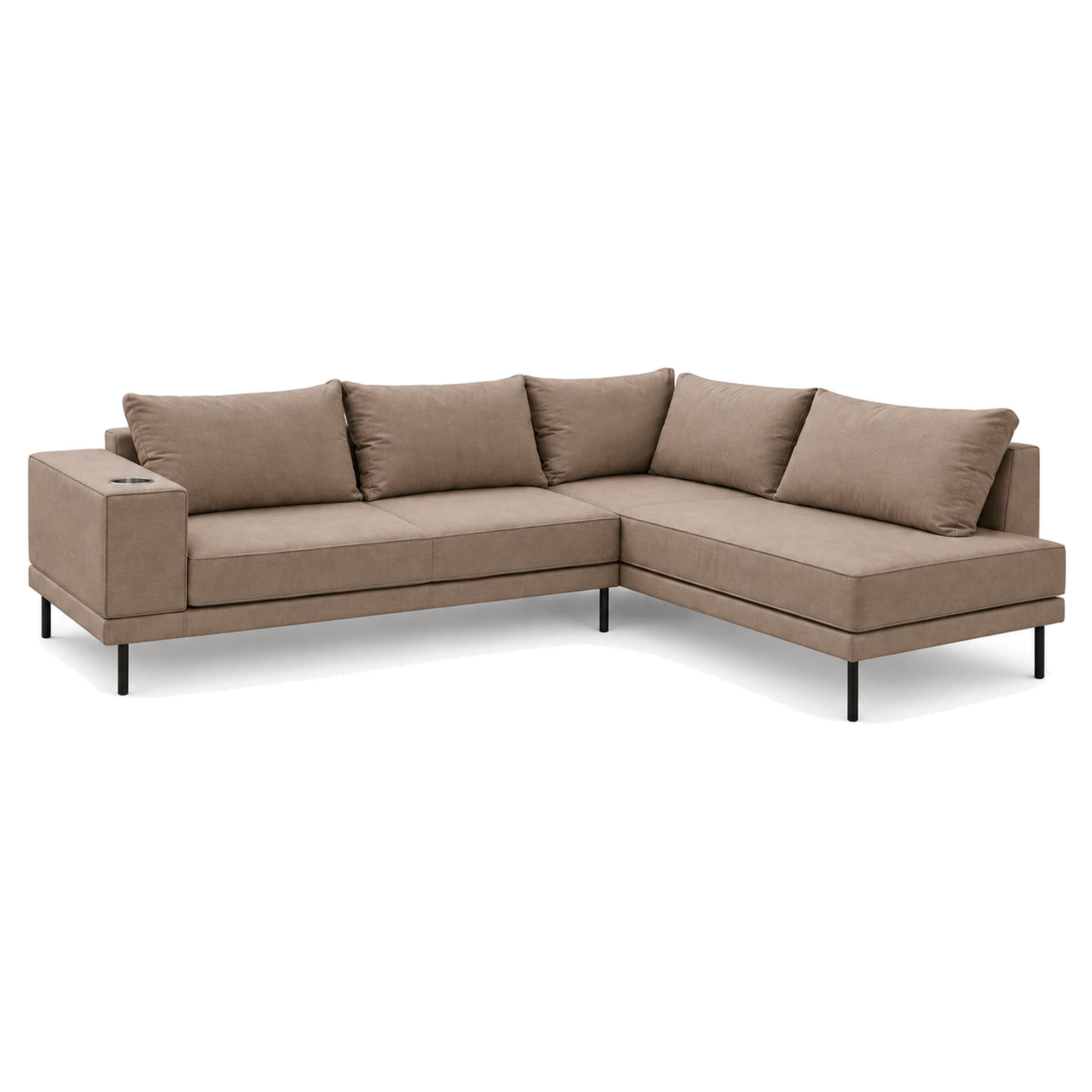 GARTEN-ECKSOFA VOLARO S Wetterfest 270x200x50 cm, Rechts, Outdoor-Stoff, Getränkehalter aus Metall, 20 cm hohe Füße, Beige - Beige, Holz/Metall (270/50/200cm) - Trada