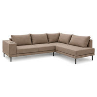 GARTEN-ECKSOFA VOLARO S Wetterfest 270x200x50 cm, Rechts, Outdoor-Stoff, Getränkehalter aus Metall, 20 cm hohe Füße, Beige - Beige, Holz/Metall (270/50/200cm) - Trada