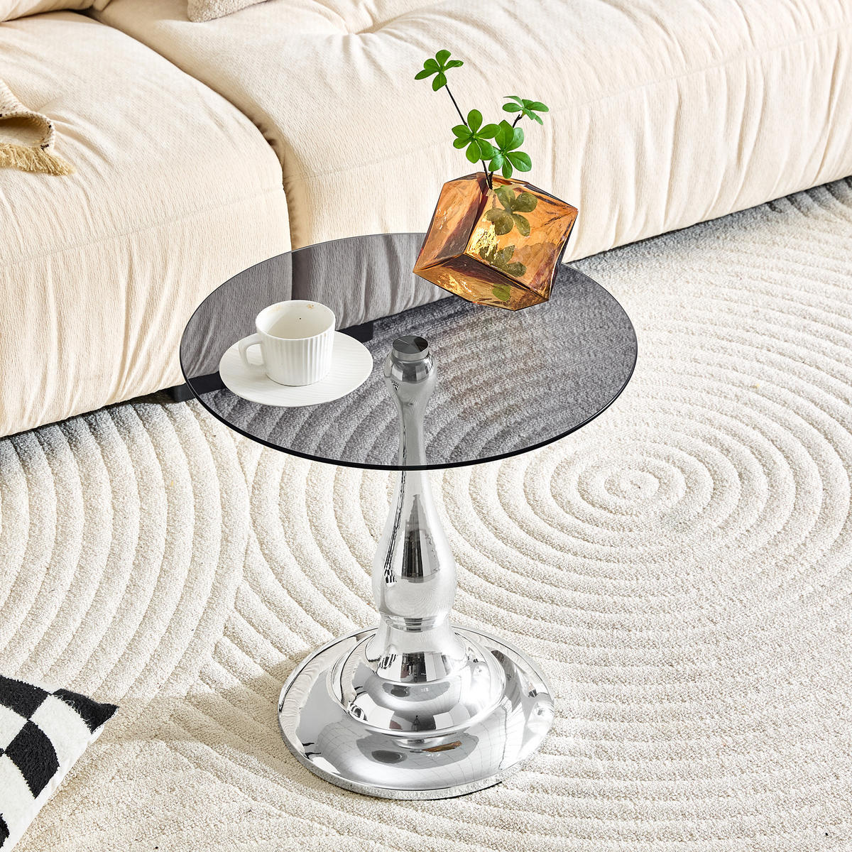 BEISTELLTISCH rund Silber Sicherheitsglas/Metall 50/50/51,5 cm - Silberfarben, Glas/Metall (50/50/51.5cm)