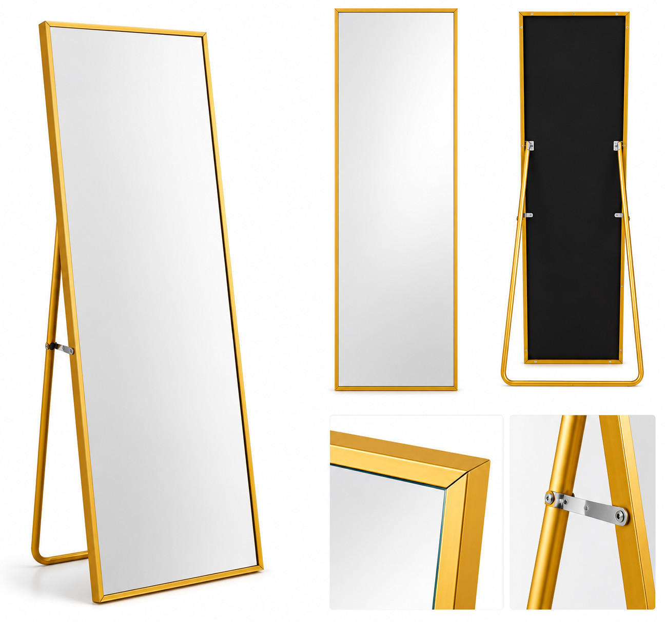STANDSPIEGEL 150/40 cm Goldfarben, Ganzkörperspiegel mit Ständer, rechteckiger Metallrahmen - Goldfarben, Metall (40/150/5cm) - Joyfair