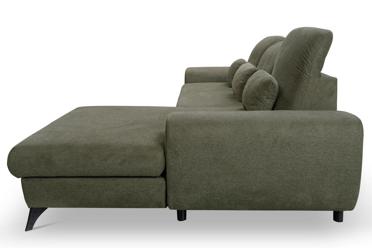 ECKSOFA LUCE R-S Olivgrün Plüsch-Stoff mit Schlaffunktion - Olivgrün, Holz (279/172cm) - MASSENO