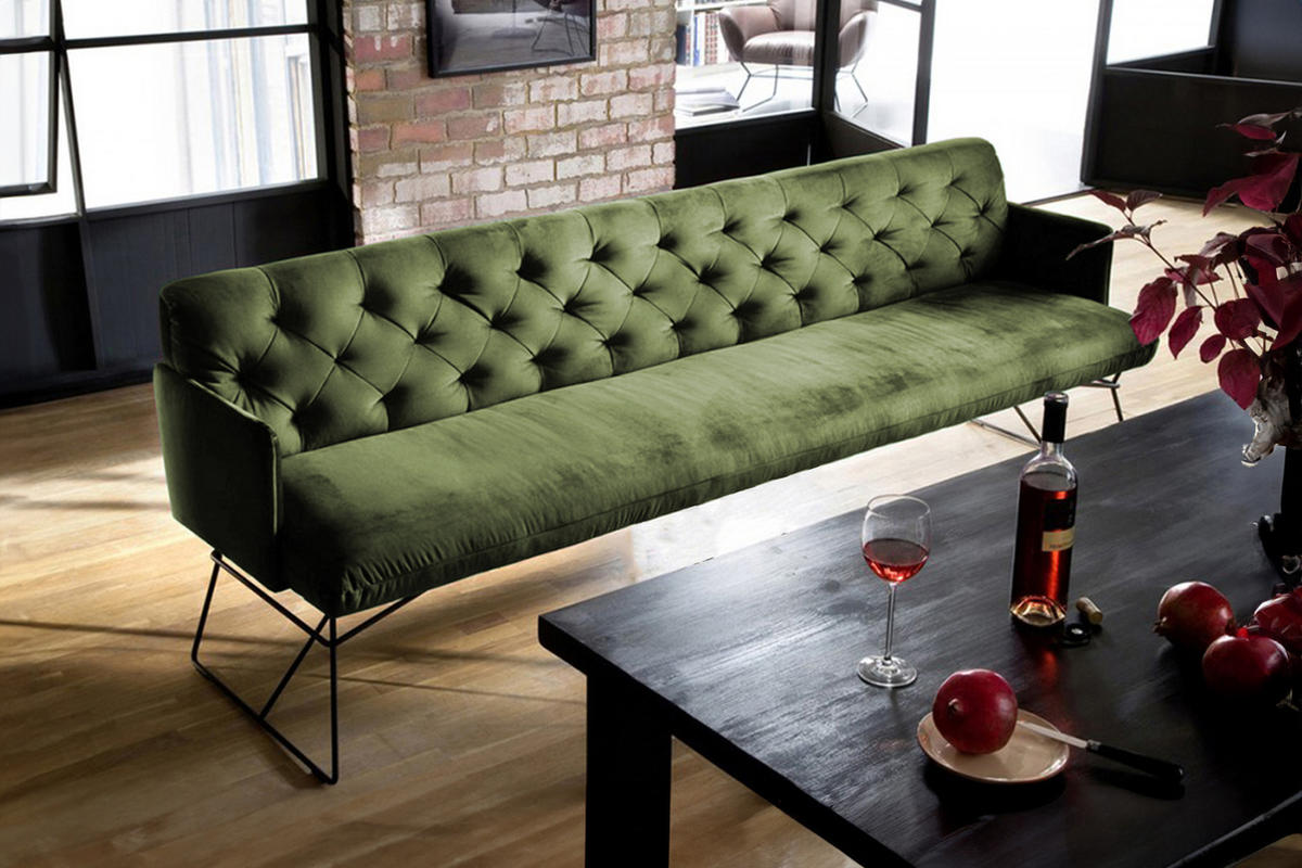ESSZIMMERBANK CHARME Grün Velvet - Olivgrün/Grün, Textil (246/85/68cm) - KAWOLA