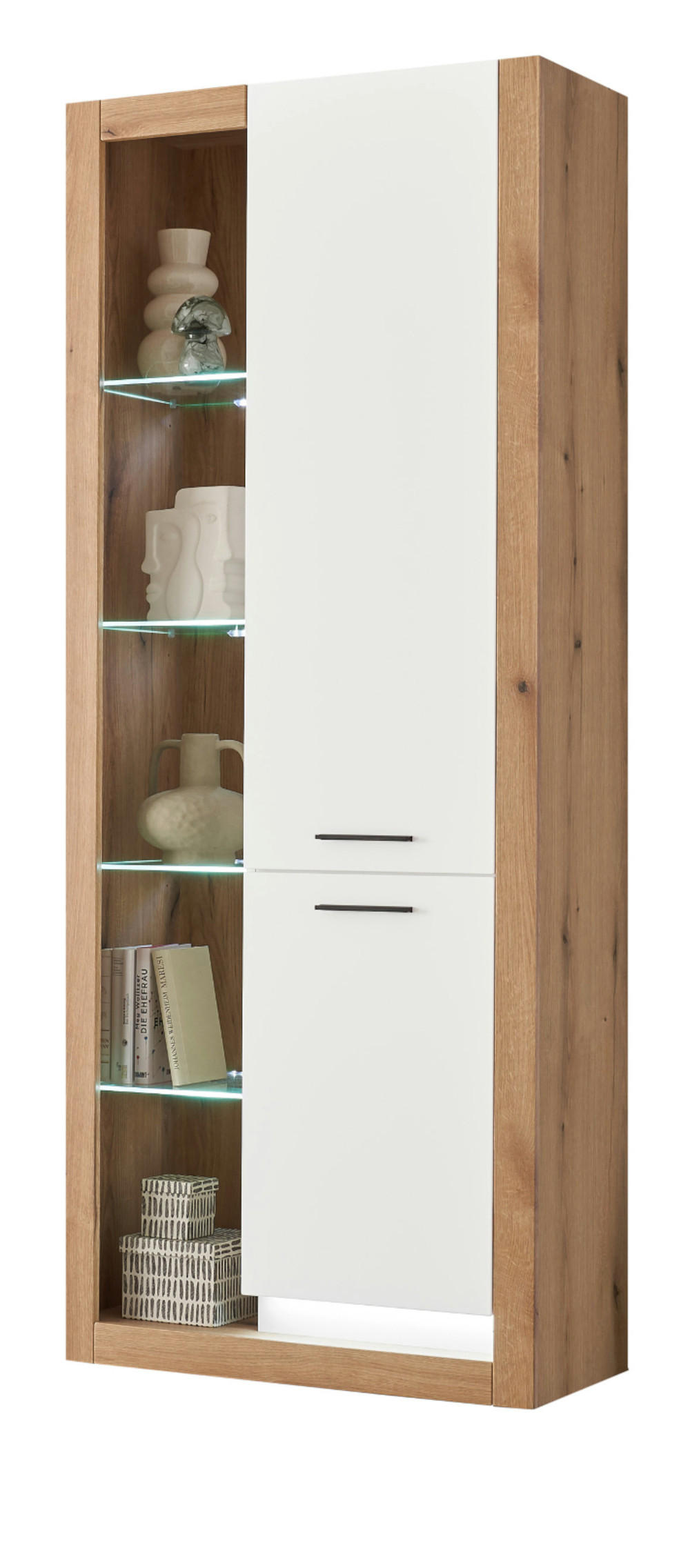 Furn.Design Vitrine Weiß, Eiche 80x195x37 cm