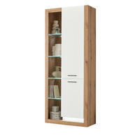 VITRINE weiß matt, Evoke Eiche, Vitrinenschrank 80 x 195 cm - Eichefarben/Silberfarben, Glas/Holzwerkstoff (80/195/37cm) - Furn.Design