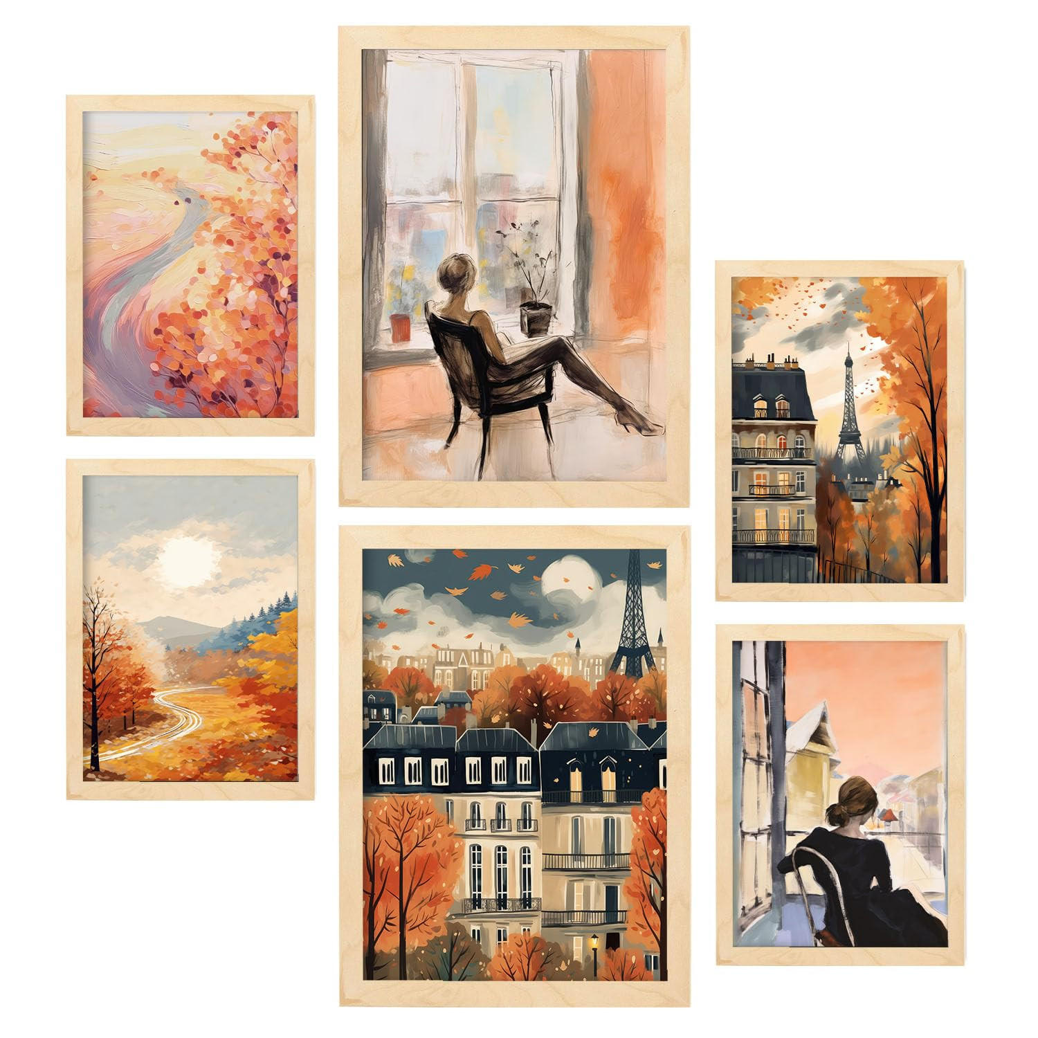 POSTER Set Mit 6 Faszinierende Frau A3 & A4 Rahmen Aus Hellem Holz - Beige, Papier (29/3cm) - Nacnic